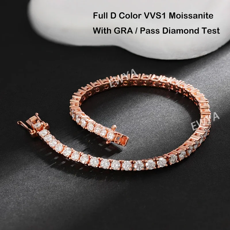 Ewya Real D Kleur Full 2/2.5/3/4/5/6.5Mm Moissanite Tennis Armband Voor Vrouwen S925 Vergulde 18K Roségouden Diamant Link Armbanden