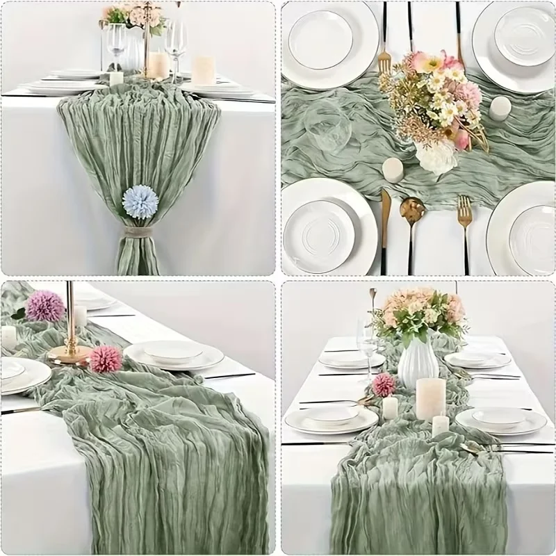 Light Colored Bohemian Style Table Runner, Pleated Table Runner, All Season Table Runner, Gauze Tablecloth, Rustic Decor