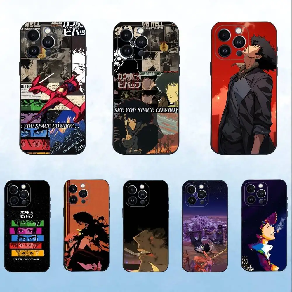 

C-CowboyS B-Bebop Spike Phone Case For iPhone 16,15,14,13,12,11 Plus,Pro Max,XS,X,XR,SE,Mini,8,7,Soft Silicone Black Cover