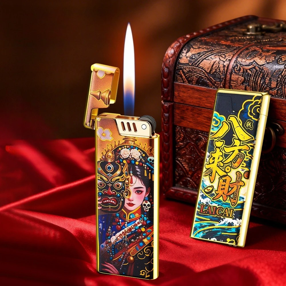 Double-sided Gilt Enamel Painted Ultra-thin Portable Grinding Wheel Open Flame Small and Exquisite Metal Inflatable Lighter