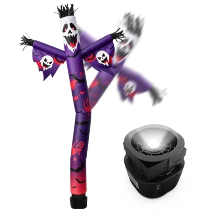 7 FT Halloween Inflatable Tube Man for outdoor decoration, made of durable polyester fabric, orange and black color, with built