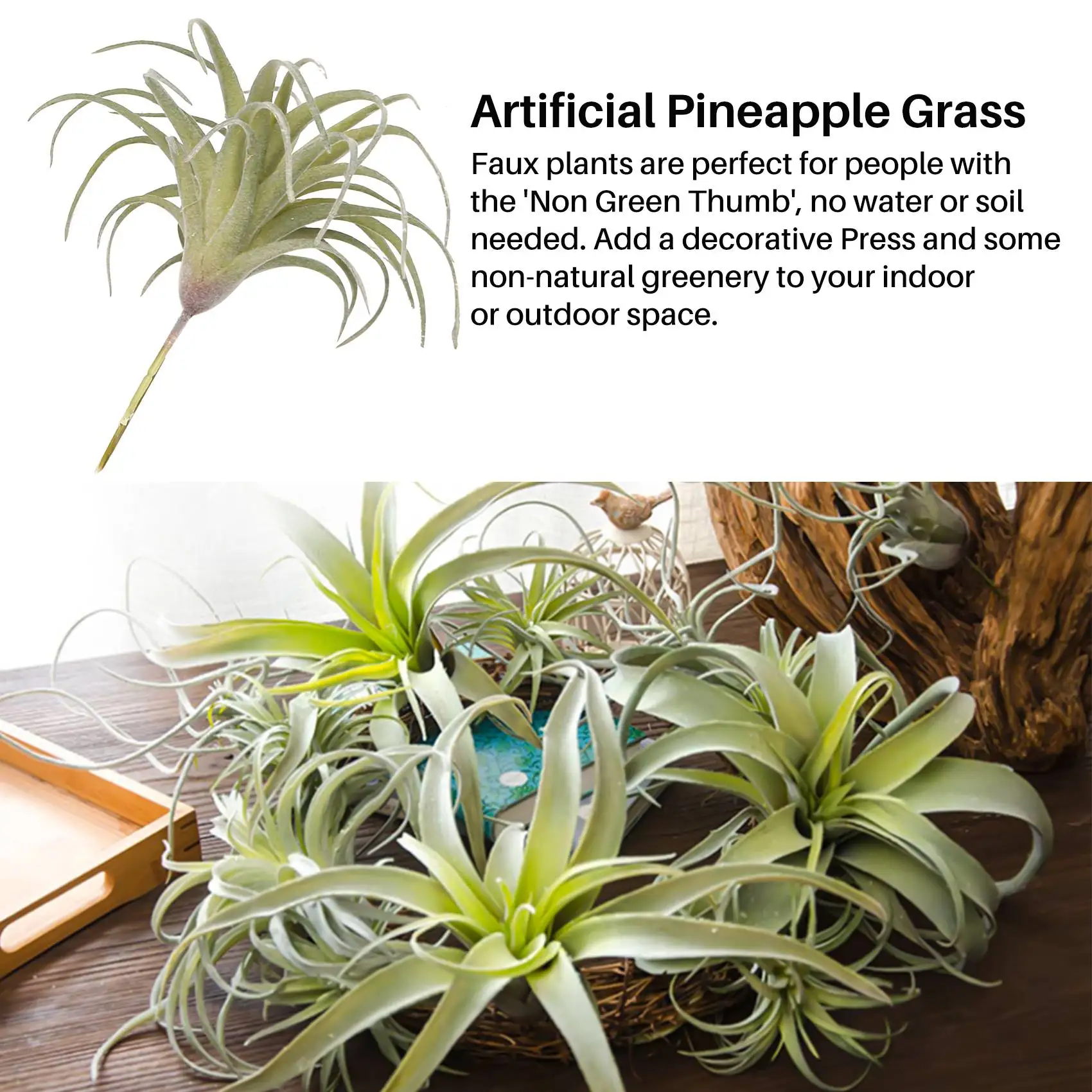 4Pack Artificial Pineapple Grass Air Plants Fake Flowers Faux Flocking Tillandsia Bromeliads Home Garden Decor