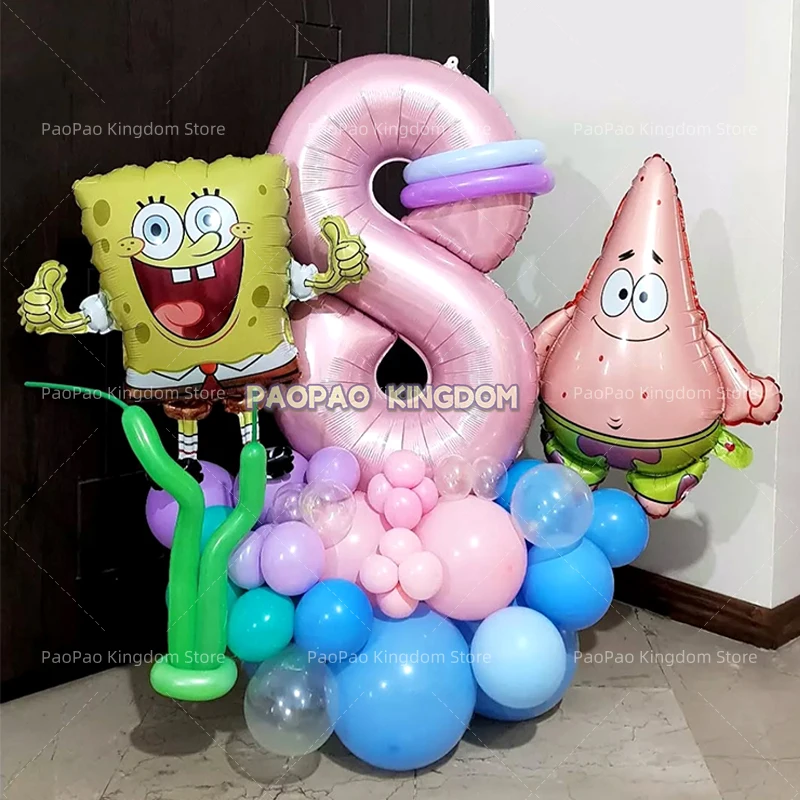 1Set SpongeBob Schwammkopf Geburtstag Set Nummer 1-9st Folienballon Babyparty Alles Gute zum Geburtstag Party Hintergrund Dekor Geschenke
