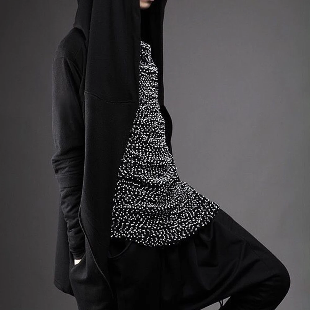 Mens Irregular Hem Hooded Mid-Length Cape Spring Streetwear Fashion Nightclub Stage Niche Breath Sweatshirt Men'S Wear 2026 New