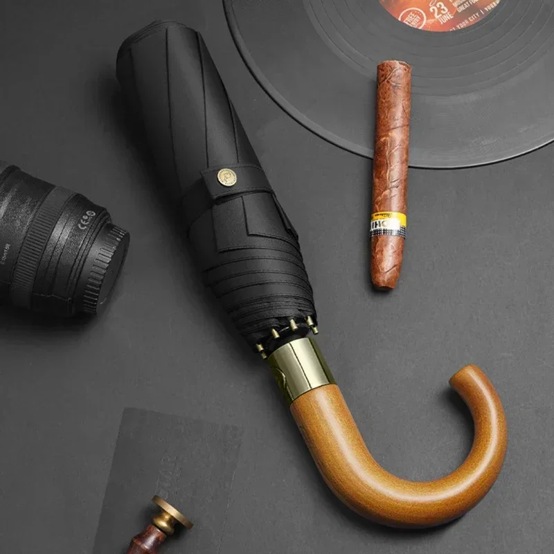 

A1 Luxury Reverse Umbrella Men Wooden Handle Large Automatic Umbrella Windproof Strong 10 Ribs Foldable Big Rain Umbrella Golf