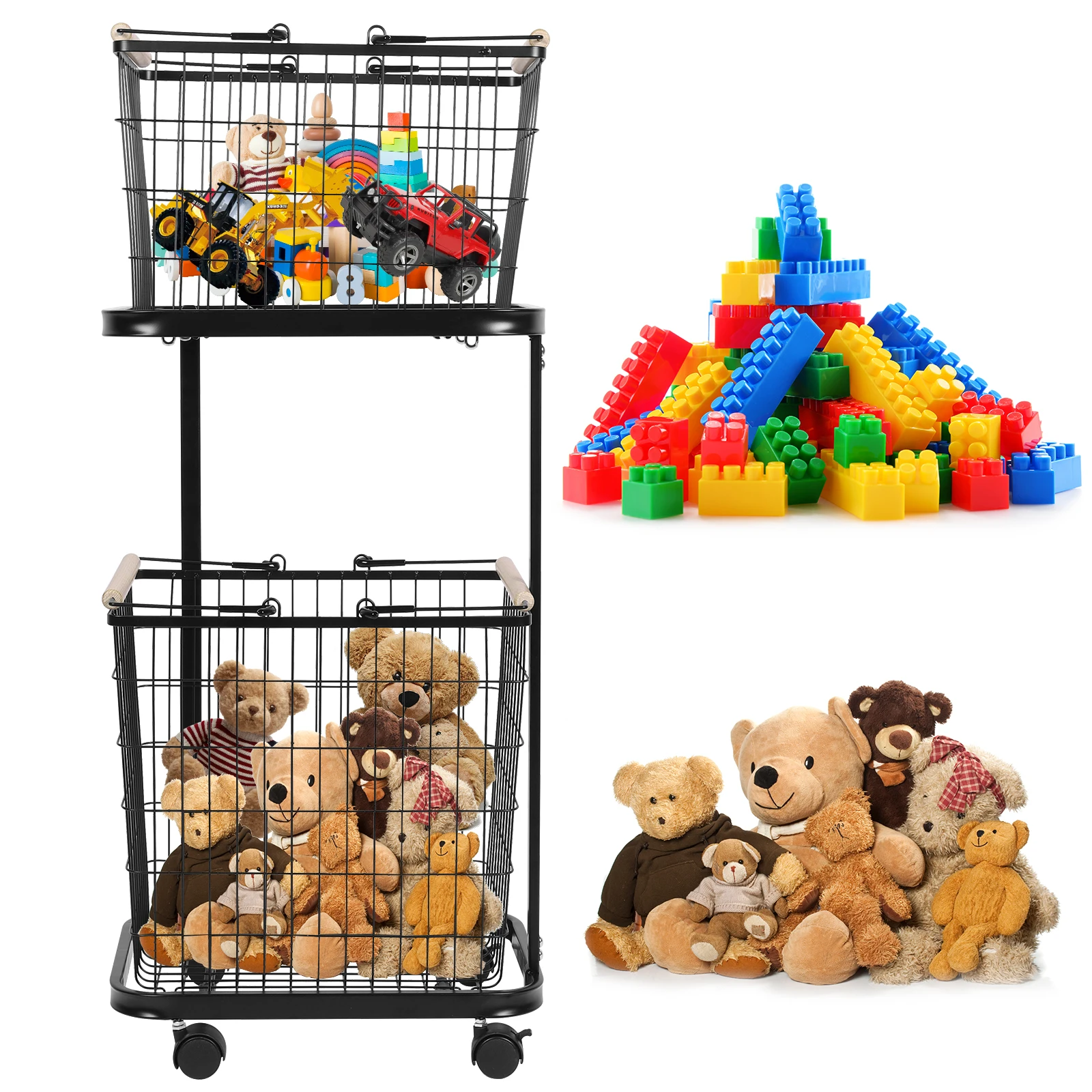 

2 Tier Laundry Cart with Wheels Wire Laundry Hamper Cart Laundry Hamper Trolley for Laundry Room Bathroom Bedroom