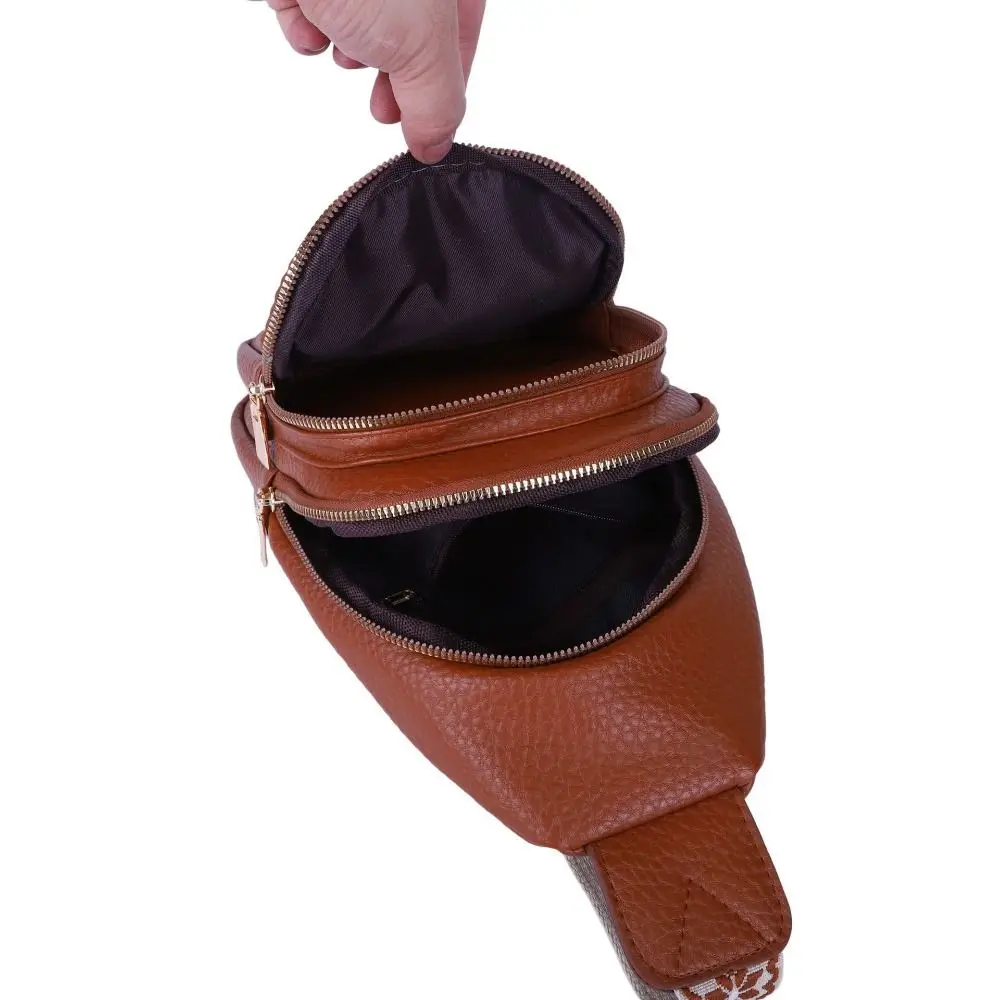 PU Leather Bohemian Chest Bag Solid Color Multi-Pocket Outdoor Shoulder Bag Vintage Large Capacity Crossbody Backpack Cycling - view 3