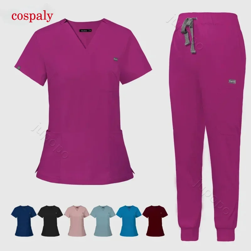 A Multicolor Scrubs Uniform Short Sleeve Tops Pants Nursing Uniform Women Pet Shop Doctor Scrub Medical Surgery Workwear Scrub S