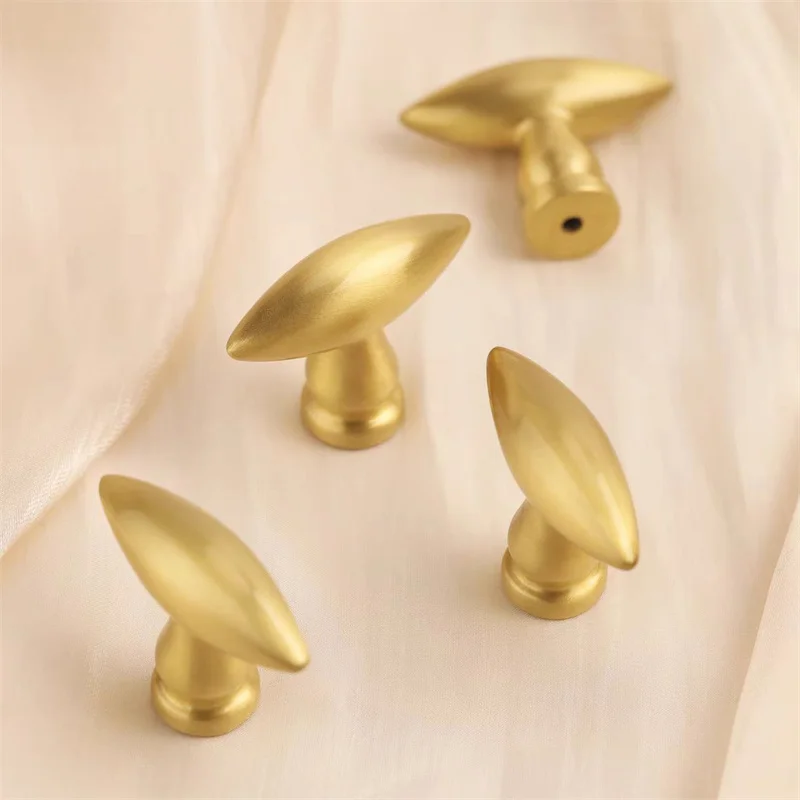 Golden Olive Candy Shape Cabinet Handles Solid Brass Drawer Door Knobs Furniture Handles For Kitchen Cupboard Wardrobe Pulls Diy