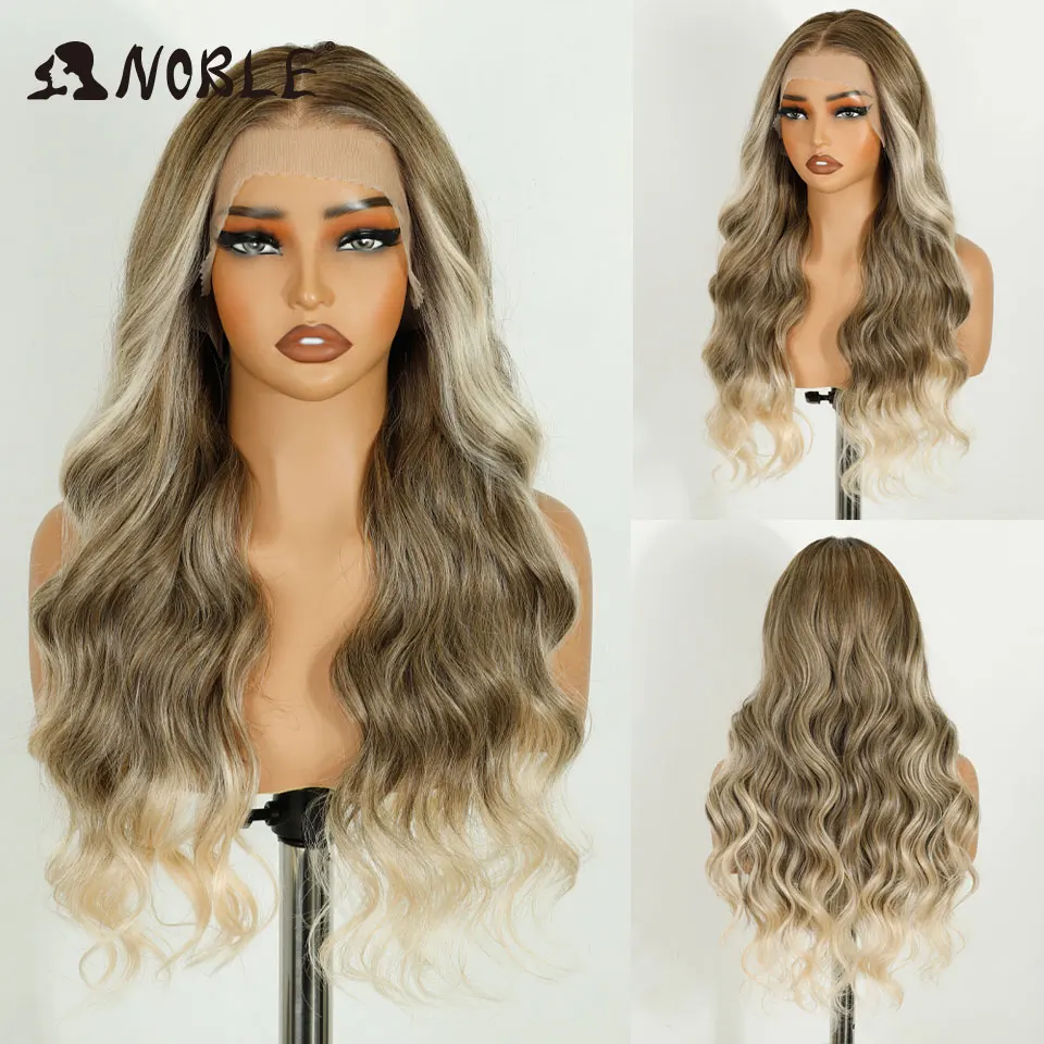 

Noble HD Lace Glueles Wig Body Wave Synthetic Lace Front Wigs For Women 24 Inch Highlight Ombre Blonde Lace Wig 360 Frontal Wigs