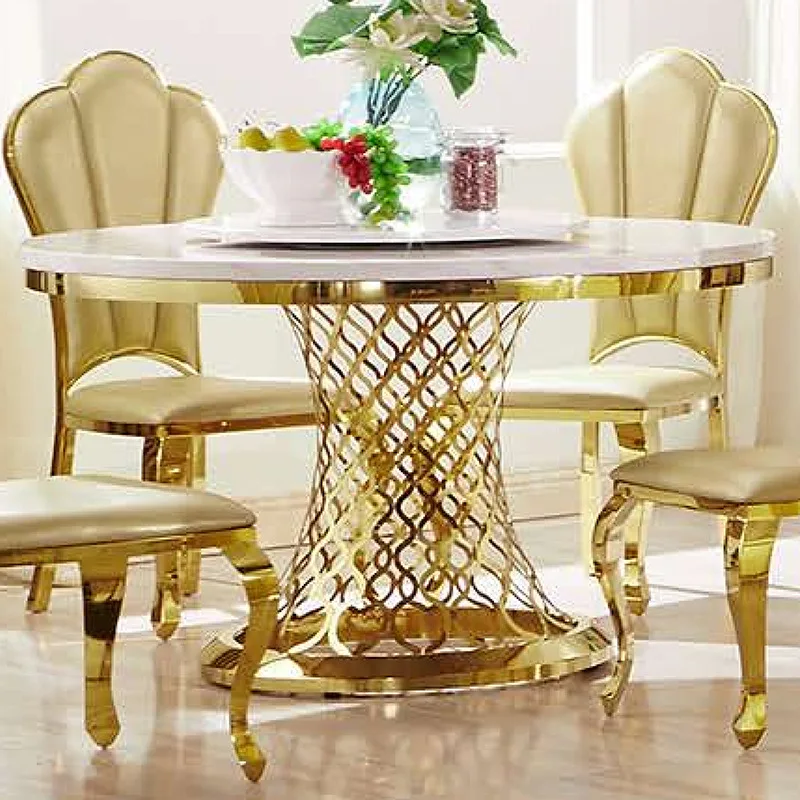 

Light Luxury Marble Dining Table and Chair 5-Piece Set Modern Simple Design Restaurant Rock Plate Turntable for Small Apartment