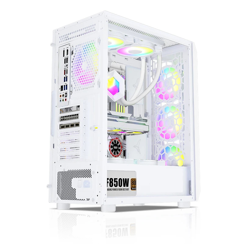 Computer Casing Desktop Case With Tempered Glass Cabinet RGB Cooling Fan Computer Gaming PC Case