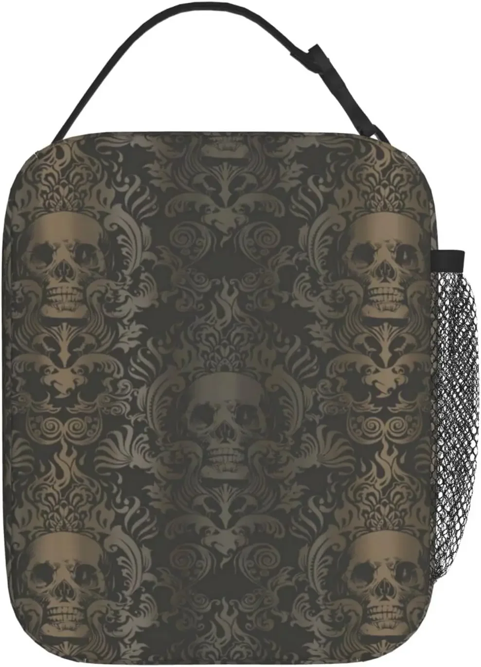 Gothic Skull Print Unsulated Lunch Bag Women Men Thermal Lunch Box Bento Tote Bags Container for Work Travel Picnic Camping