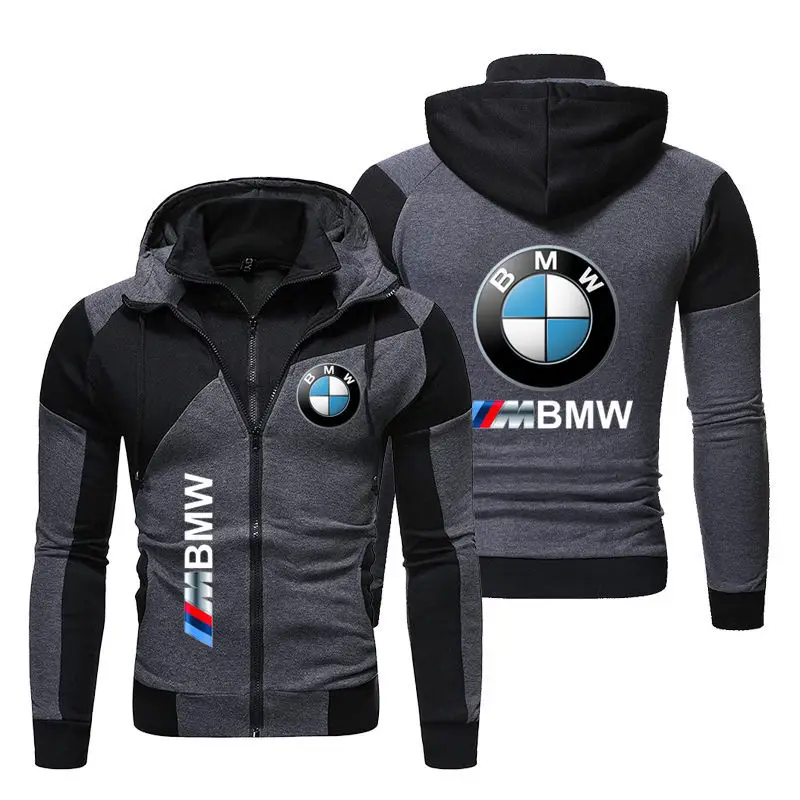 

2025 new zipper casual BMW printed hoodie casual loose sports work clothes double zipper jacket