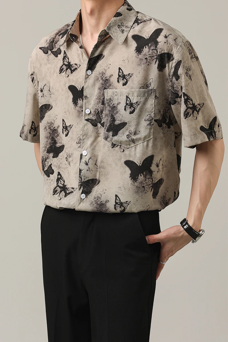 

Мужская свободная футболка из шифона с цветочным принтом и эффектом тай-дай, не требующая глажки, в американском стиле, повседневная летняя модель