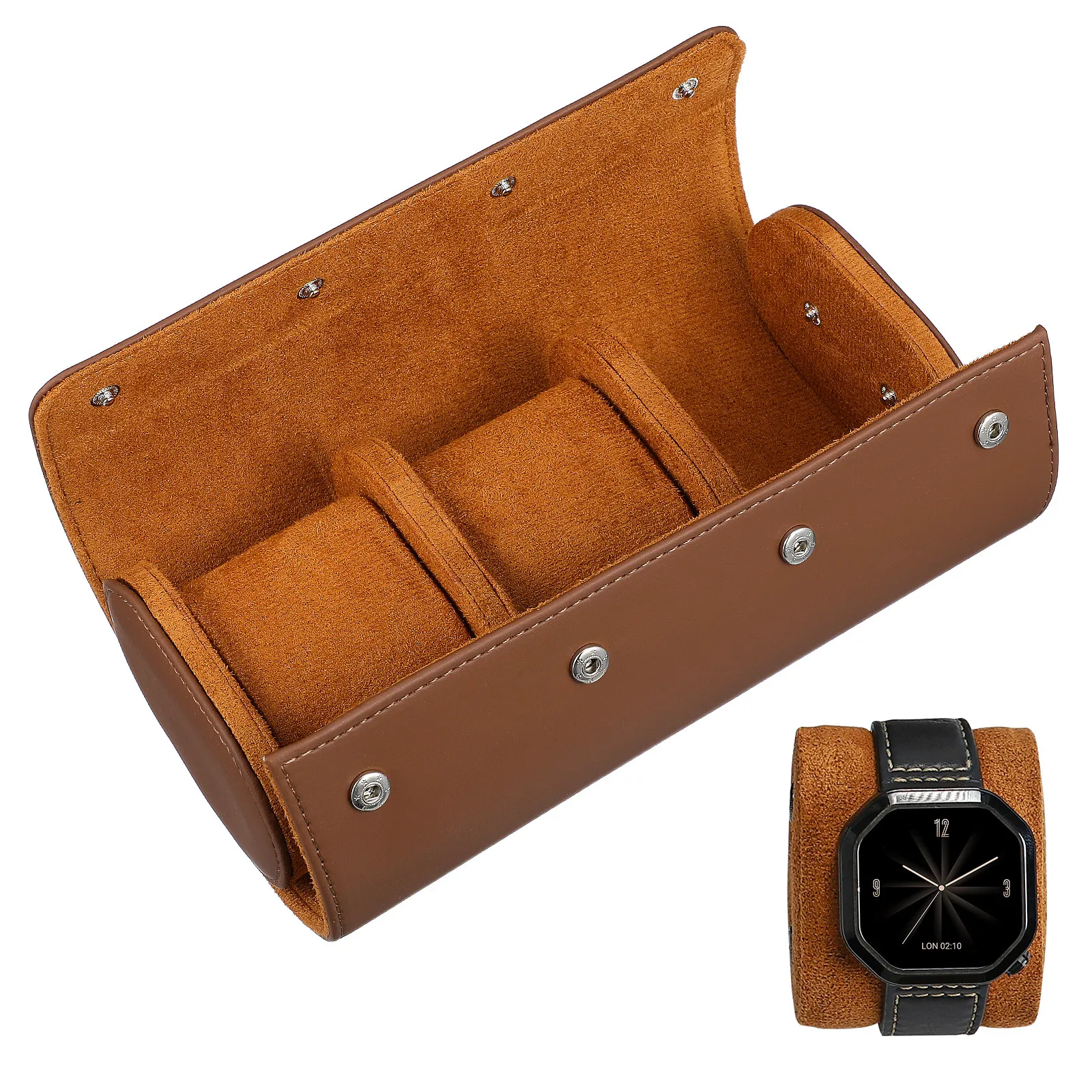 3 Slots Watch Box Portable Travel Watches Case Dark Brown Watches For Men Traveling Mens Holder Organizer And Jewelry Ladies