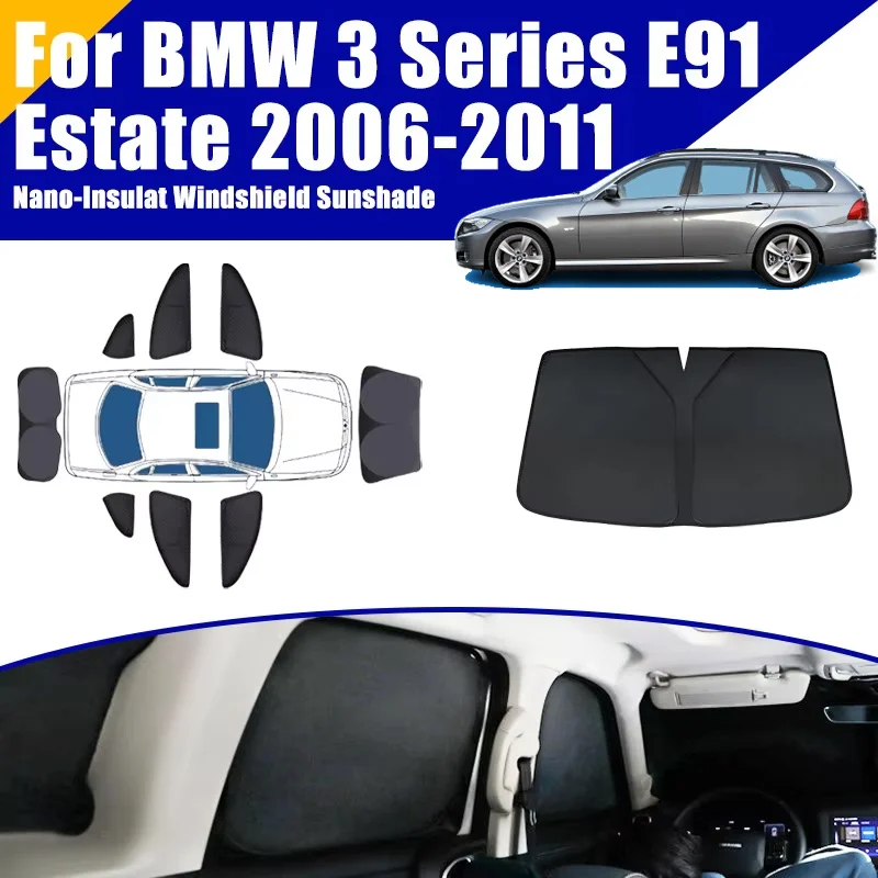 

Full Coverage Sunshades For BMW 3 Series E91 Estate 2006-2011 Car Accessories Auto Windows Visor Privacy Covers Black Foldable