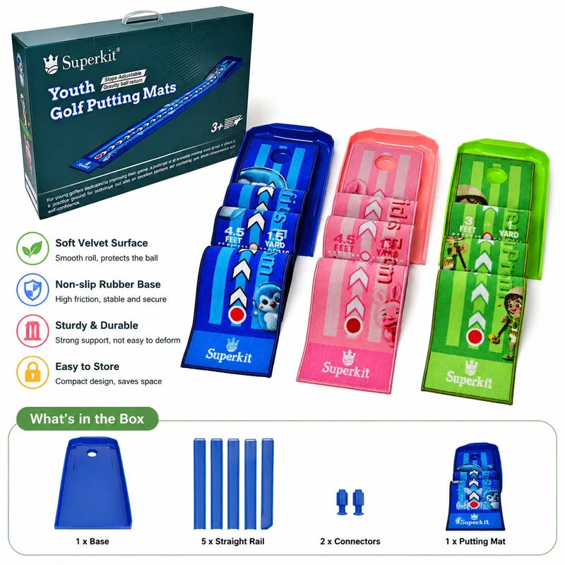 Indoor Golf Putting Practice Mat, Essential Putting Training Gear for Kids & Teenagers, Perfect Gift Choice