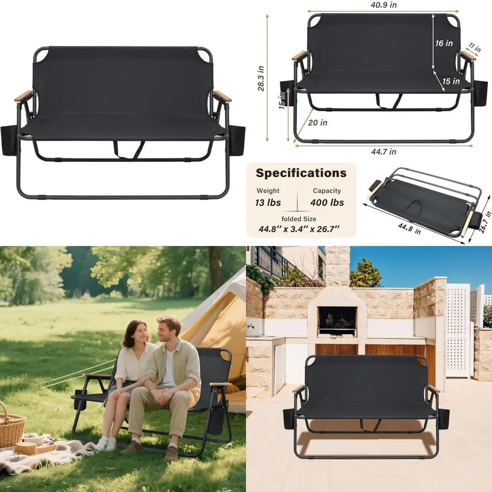 

Увеличенное двухместное складное кресло-софа для кемпинга, сверхпрочное, с подлокотниками, для отдыха на природе и путешествий