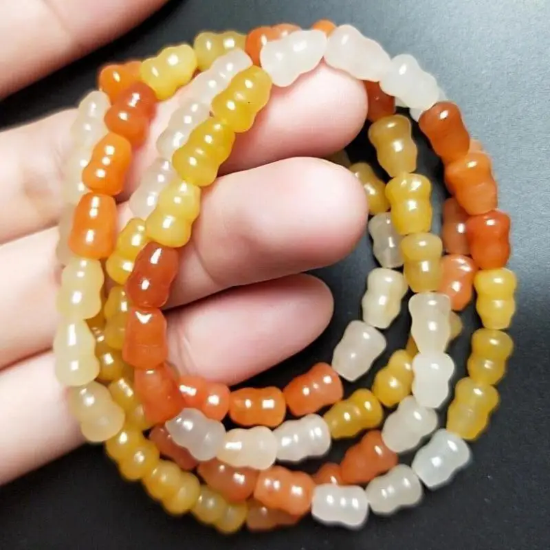 

Natural Colorful Jade 108 Bead Mala Bracelet Men Women Healing Bangle Hand Carved Gourd Beads Elastic Beaded Amulet Bracelets