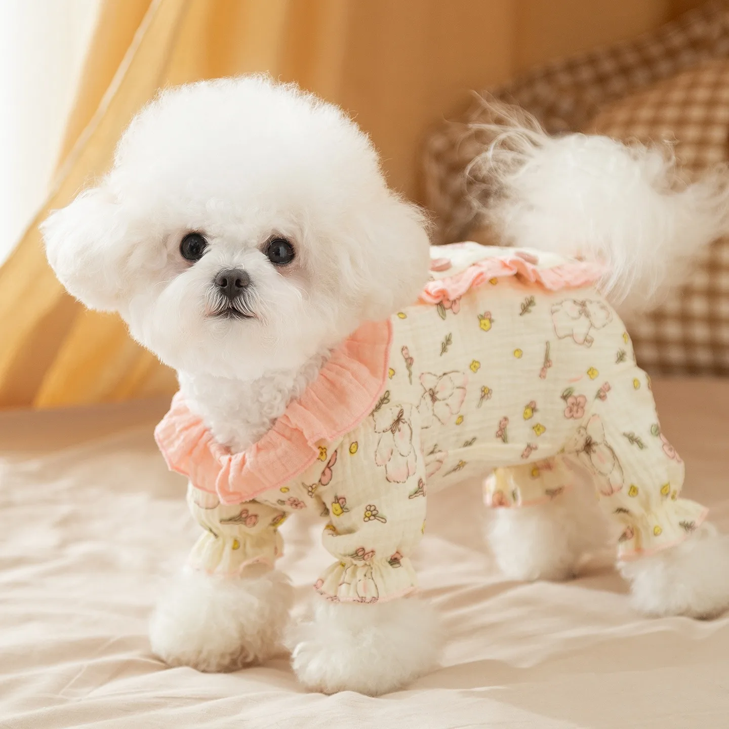 

Animal-print Dog Clothes Winter Teddy Warm Pyjamas Cute Bichon Frise Belly-covering Clothes Four-legged Pet Clothing