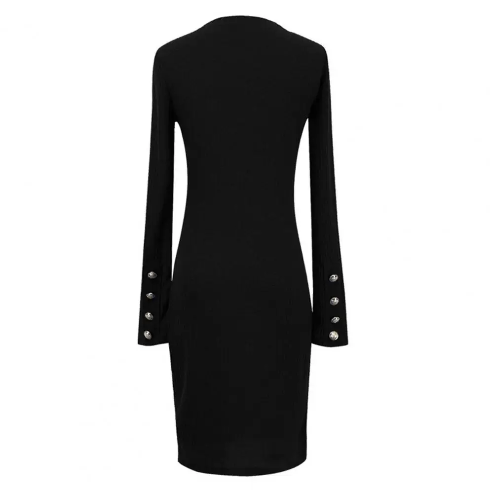 

Solid Color Hip-covering Dress Elegant Ribbed Knitted Dress Collection Women's Autumn Bodycon Dresses with Buttons for Office