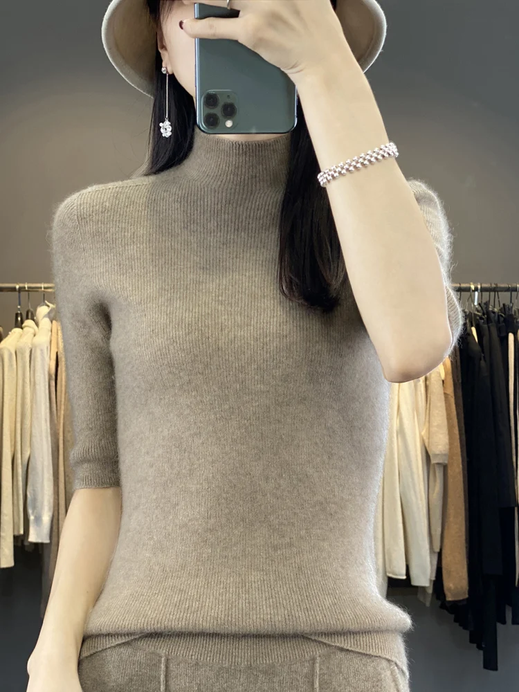 

Spring Autumn Style Women's Half Turtleneck Sweater 100% Merino Wool Sweater Slim Fit TopsMid Sleeve Sweater Soft Comfort