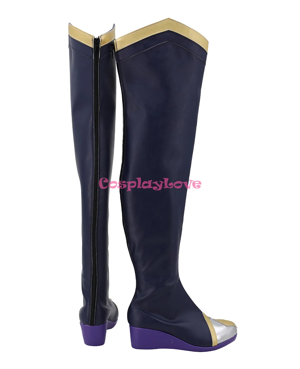 CosplayLove LOL Gioco Ashe Scarpe Coslay blu scuro Stivali lunghi in pelle realizzati su misura per Halloween Natale