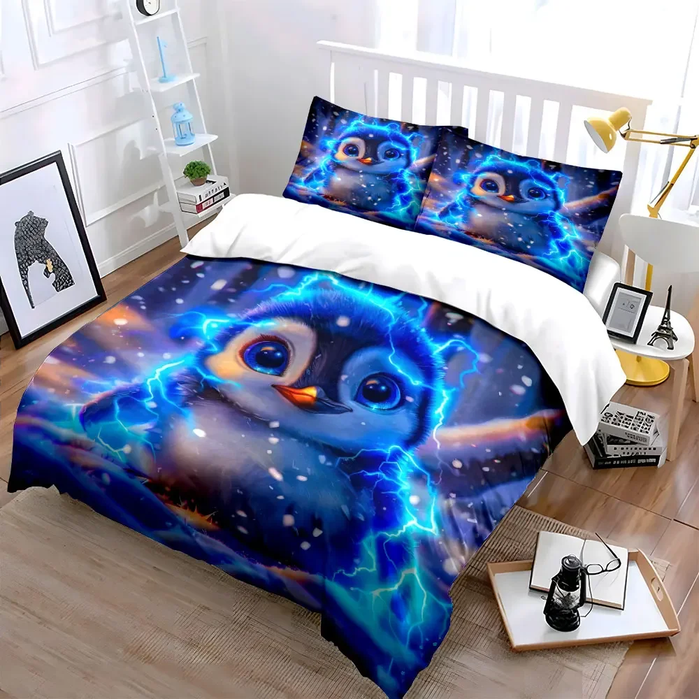 Electric Penguin Art Set Decor Soft Comfortable Duvet Cover Bedding Set Included 1*Duvet Cover & 2*Pillowcases, gift