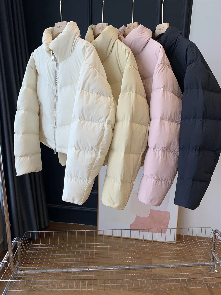 2025 nueva chaqueta acolchada ligera de Otoño Invierno para mujer, abrigo de plumón de pato de manga larga con una hilera de botones, Parkas cortas para mujer