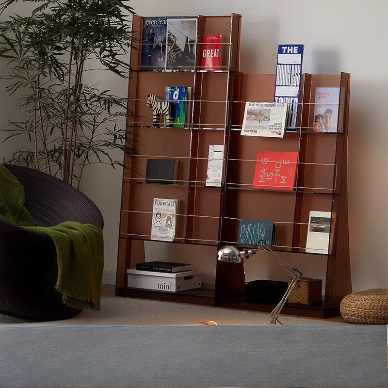 

Gray square acrylic magazine rack, newspaper data display newspaper rack, floor-to-ceiling bookshelf, storage, simpl