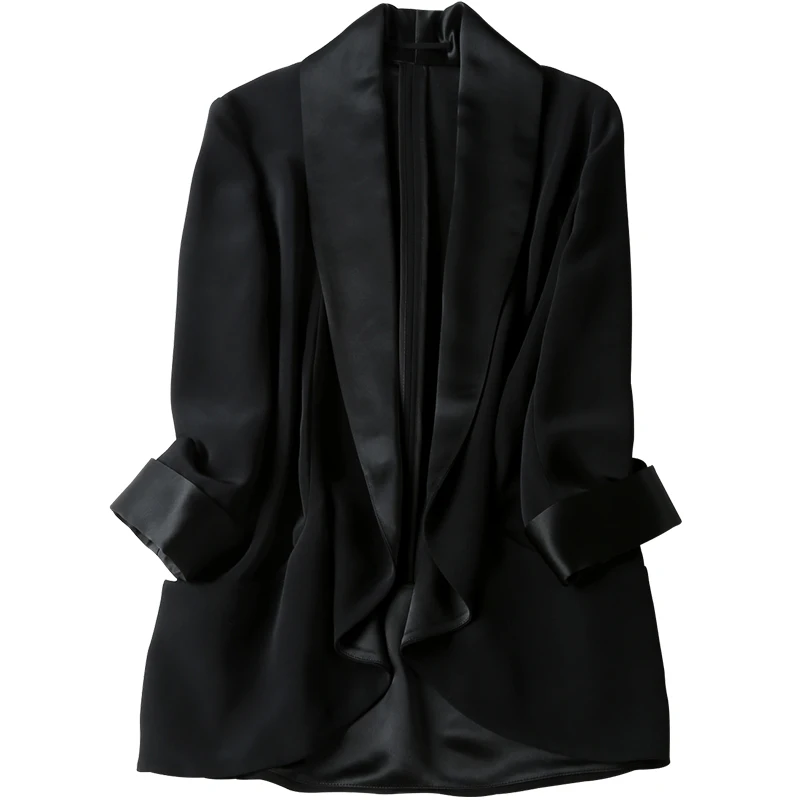 Damska marynarka biznesowa casual z satyny acetatowej, o unikalnym kroju, w stylu western, idealna do dojazdów do pracy.