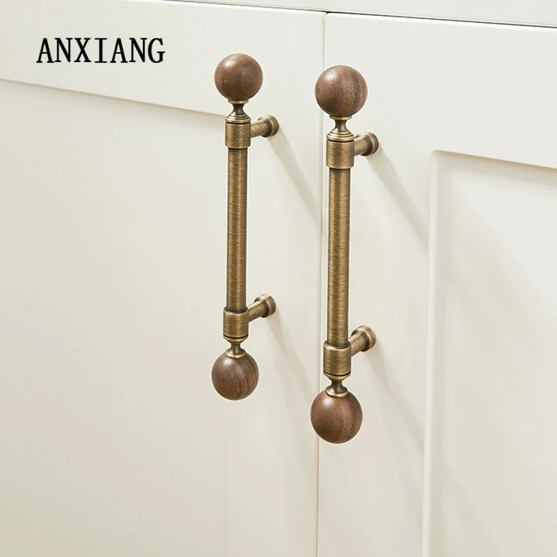 안샹 앤티크 황동 손잡이 호두나무 서랍 옷장 문 캐비닛 주방 브론즈 레트로 볼 핸들