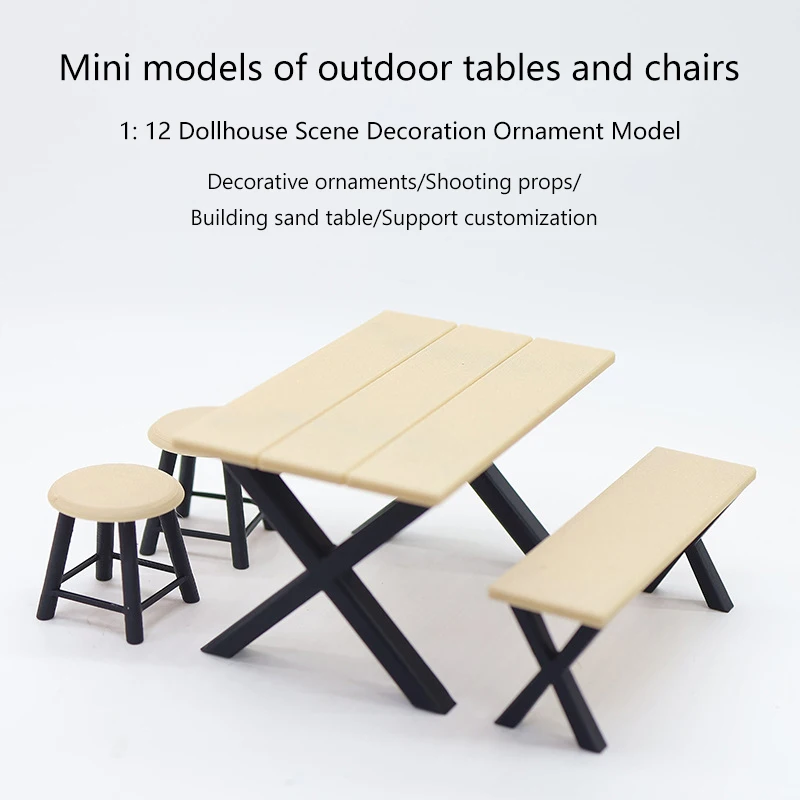 1Set 1:12 Dollhouse Miniature Tables Round Stool Outdoor Camping Chair Model Decor Toy Doll House Accessories