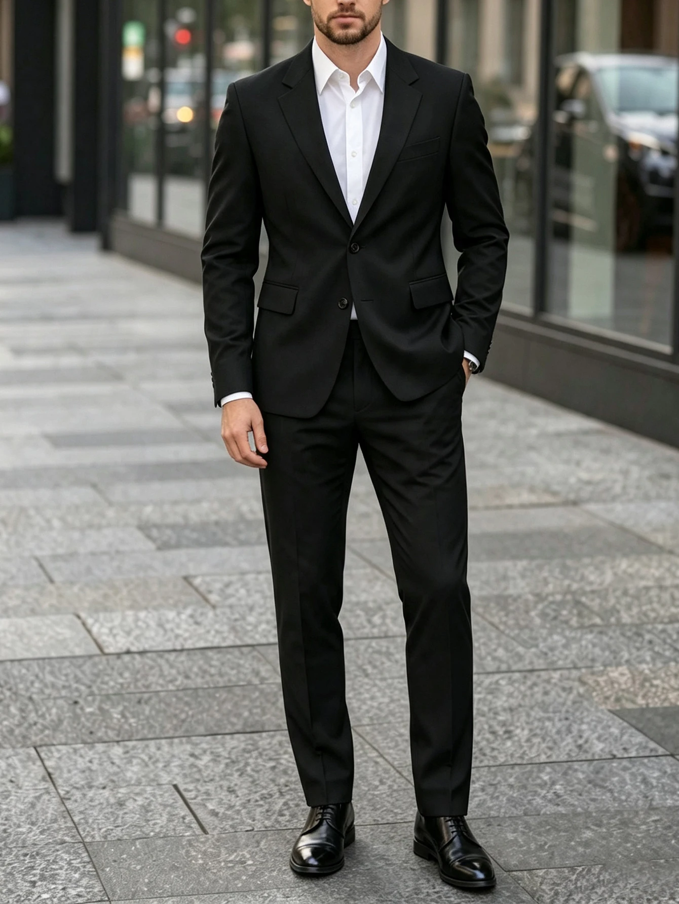 Men Slim Fit 2‑Piece Suit Set Formal Business Blazer Jacket Matching Trousers 96% Polyester 4% Elastane Wedding Office Costume