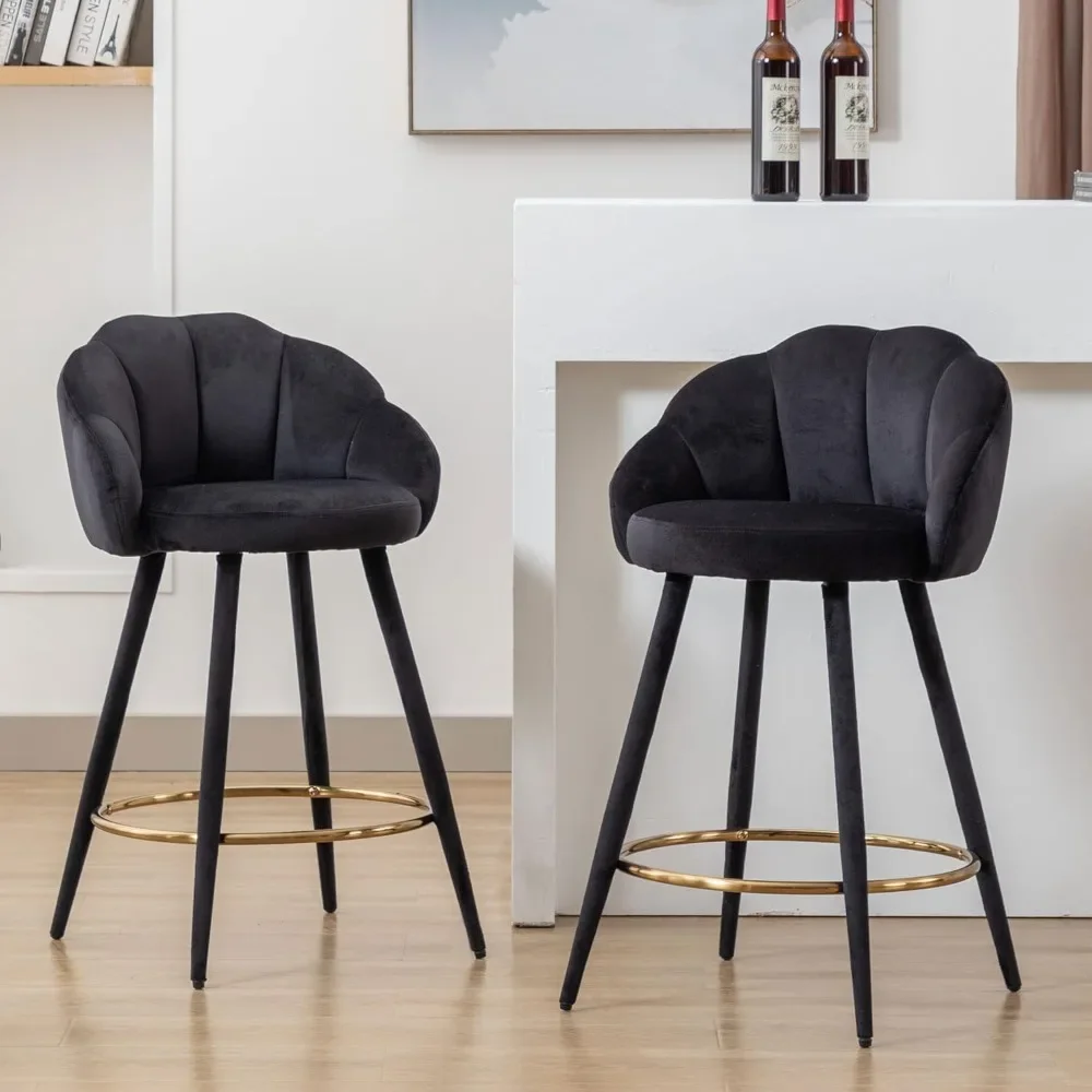 25.5 Inch Counter Height Barstools Set of 2 Modern Barstools with Back Comfy Velvet Bar Chairs for Kitchen Island/Home Bar/Resta