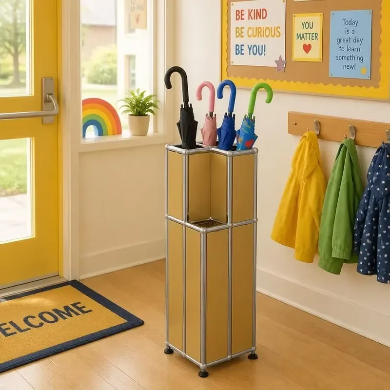 Heavy Duty Stainless Steel Umbrella Stand for Hotel Lobby Entrance Commercial Cold Rolled Steel Frame Custom Storage Rack