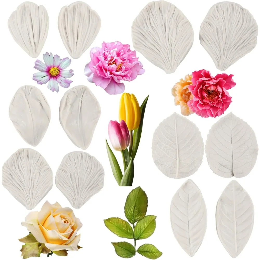 

Gumpaste Flower Silicone Veining Mold Rose Veined Fondant Mold Gum Paste Peony Tulip Daisy Flower Molds For Sugar Craft Cake Dec