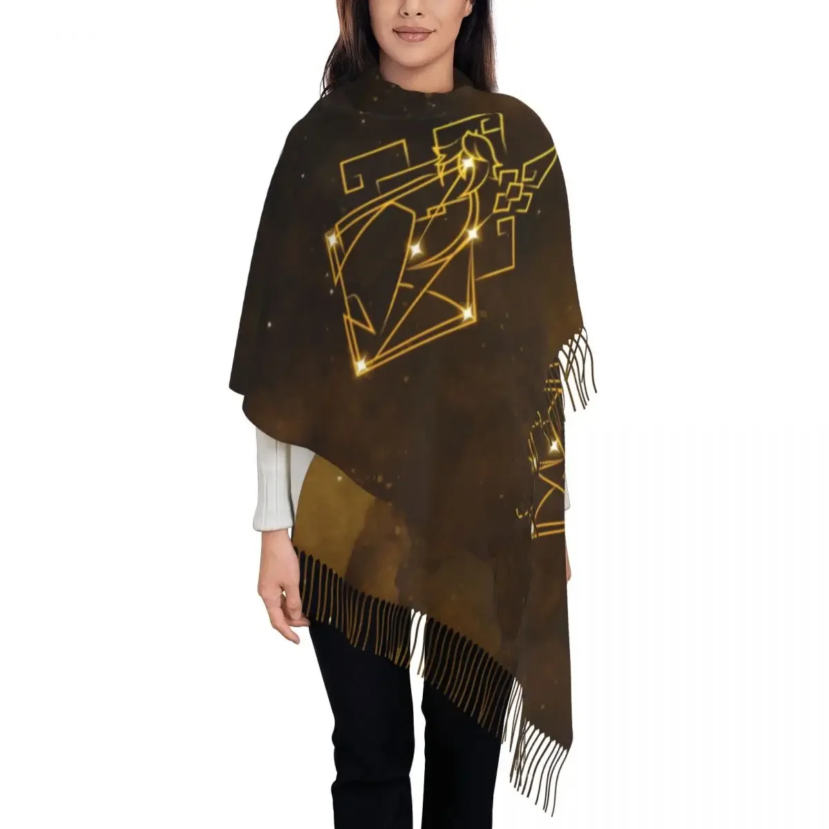 Ladies Large Genshin Impact Zhongli  Scarves Women Winter Thick Warm Tassel Shawl Wraps Anime Game Scarf