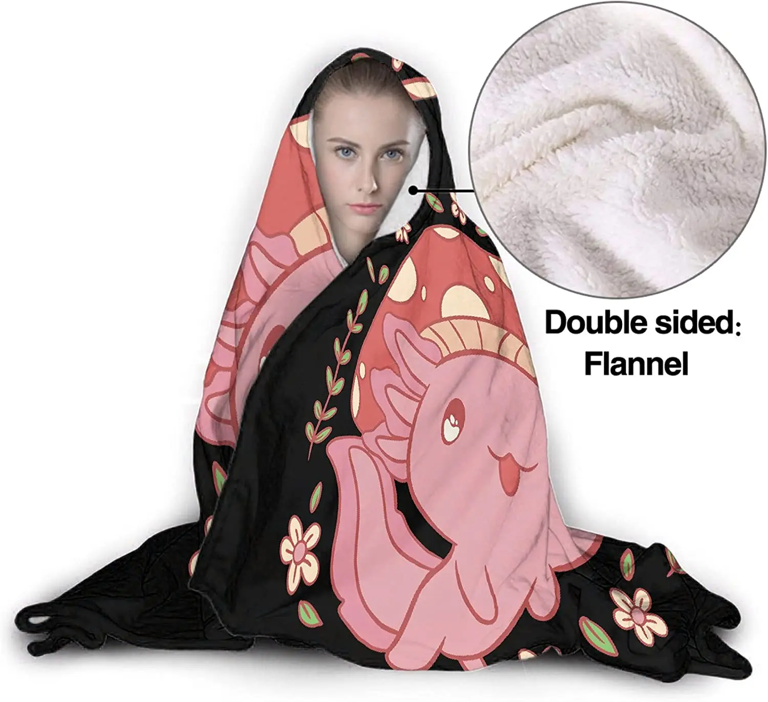 Axolotl and Mushroom Hooded Blanket Soft and Lightweight Flannel Throw Suitable for Use In Bed Living Room and Travel 60x50 Inch