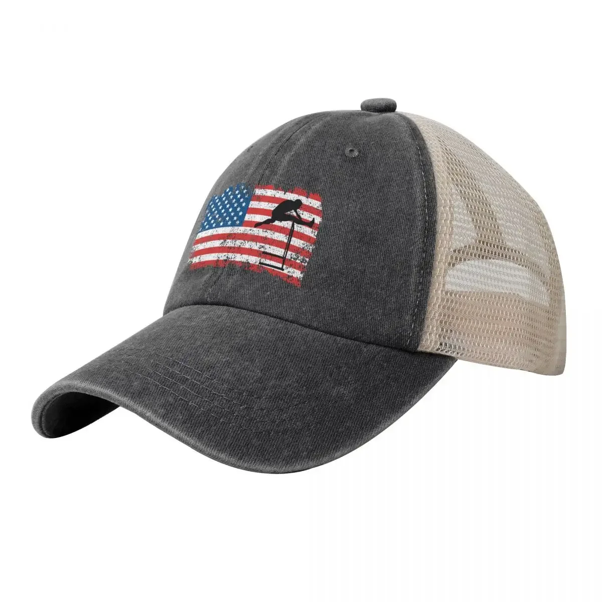 

Hurdling, Hurdles, American Flag, July 4th Baseball Cap Vintage western Hat Ladies Men's