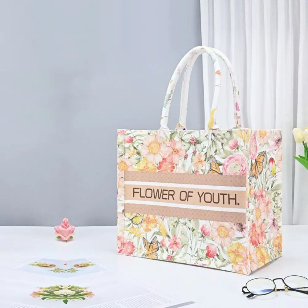 Large Capacity Canvas Shoulder Bag Fashion Floral Pattern with Handle Crossbody Bags Multi-function Handbag