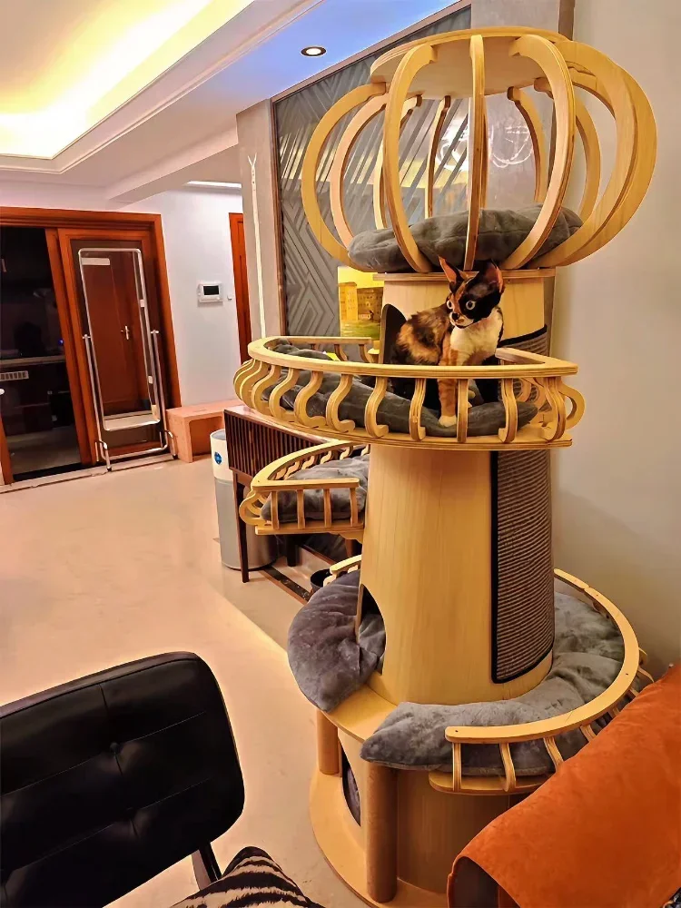 Solid Wood Cat Castle, Suitable for Multi-cat Families, Large Cat Climbing Frame, Cat Villa Jumping Cat Nest, Multi-functional