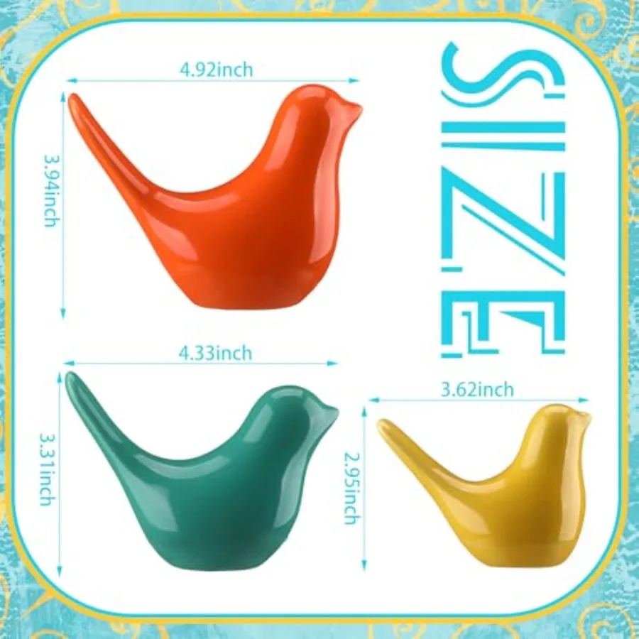 3pcs Mid Century Modern Decor Medieval Table Decor Ceramic Birds Orange Blue and Yellow Ceramic Birds for Home Office Table Des - view 3