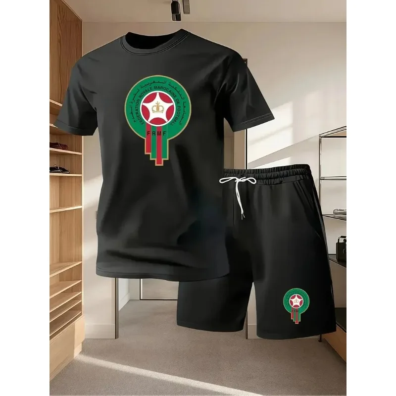 2025 New Fashionable Trendy Men's Casual Sports Set Printed T-shirt Shorts Breathable Summer Outdoor Clothing