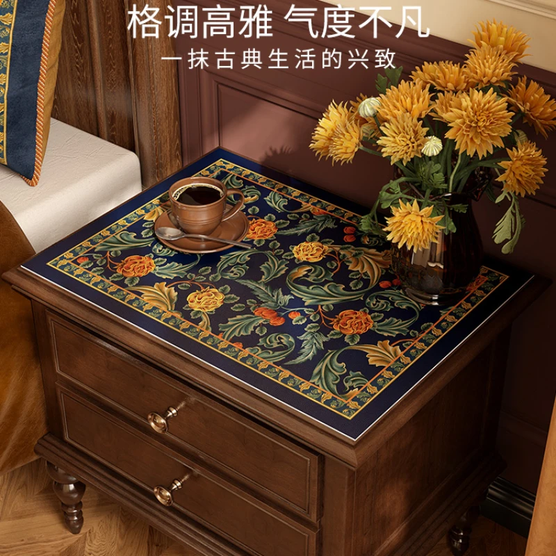 Retro American nightstand leather table mat light luxury waterproof wash free easy care dust tablecloth