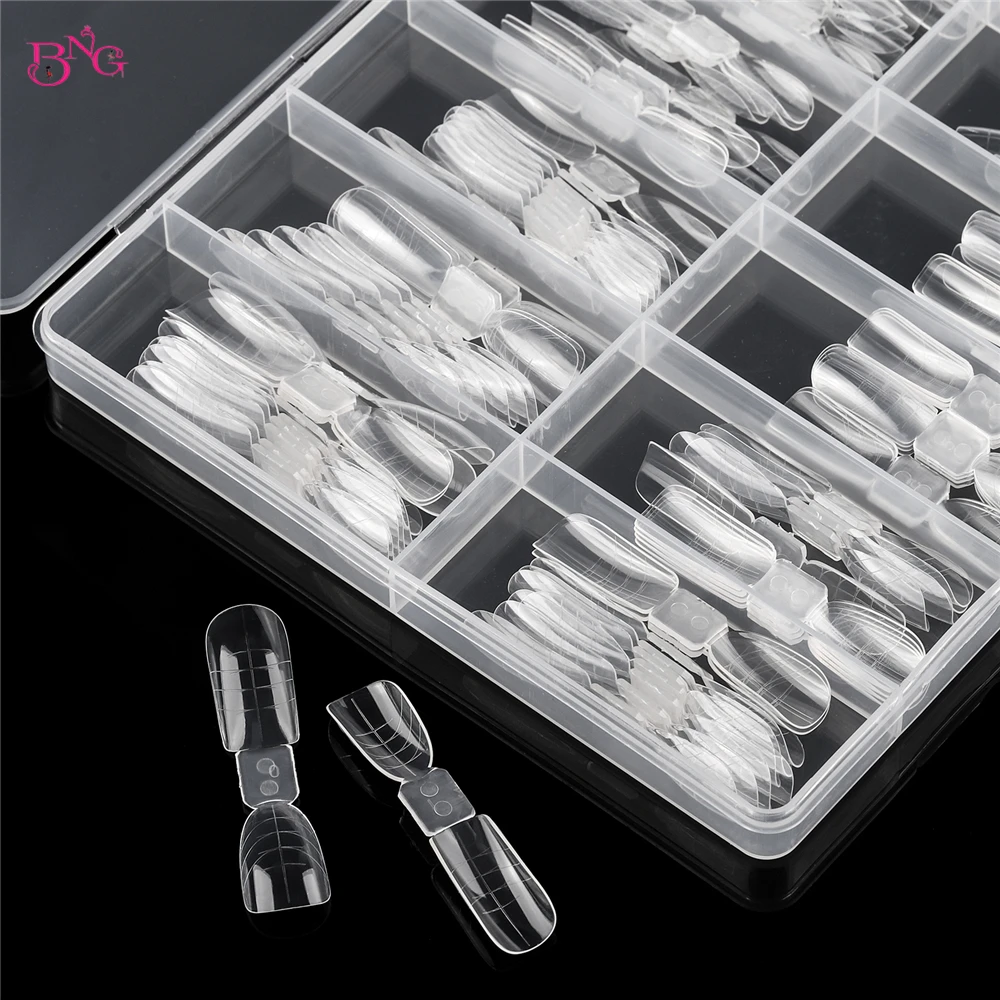BNG Double-Side Dual Forms Set for Poly Nail Gel Almond Coffin Acrylic Nail Forms Nail Extension Mold Kit for DIY Manicure