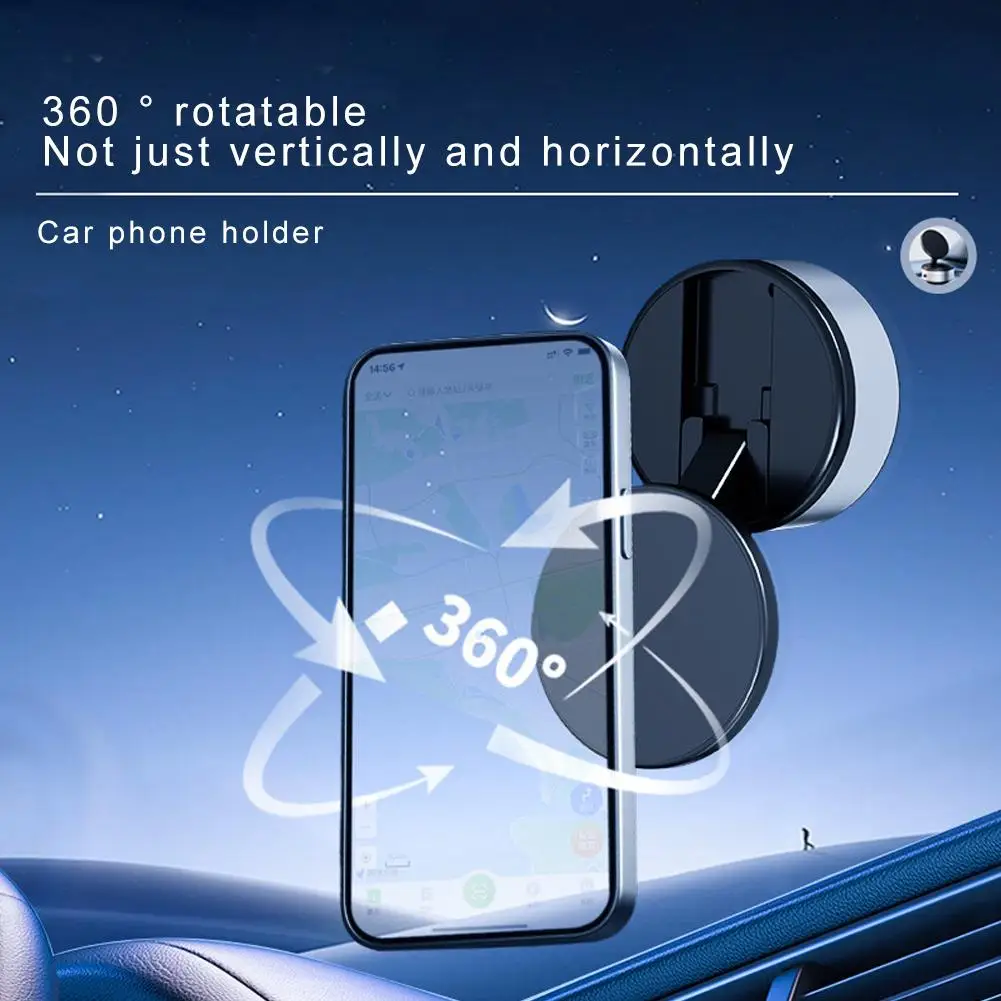 Magnetic Vacuum Suction Cup Phone Holder 360° Rotation Magnetic Car Phone Holder Dashboard Navigation Phone Mount Standing