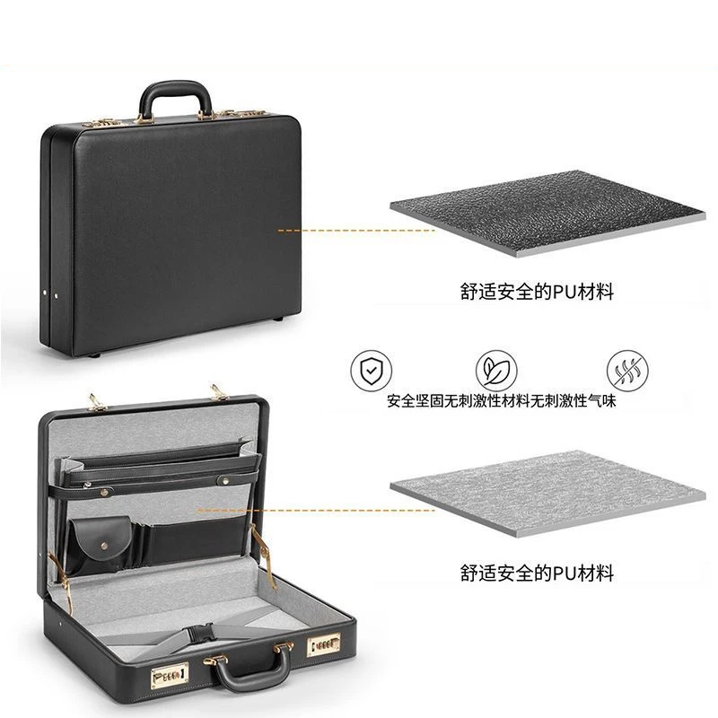 Professional PU Leather Business Briefcase Multifunctional Laptop Bag with Multiple Compartments, Document Organizer for Office