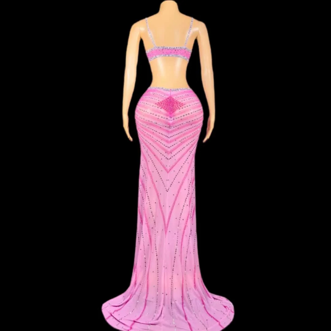 Luxuriöse Strass steine rücken frei hoch gespaltenes langes Kleid sexy Abend geburtstag Promi Ballkleid Fotoshooting Kleid Xigua